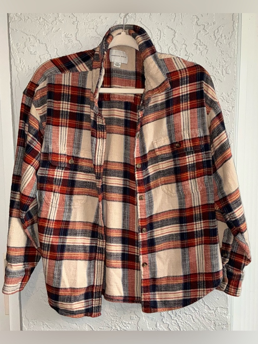 American Eagle Outfitters Plaid Button-Down Shirt - Rust, Cream & Navy